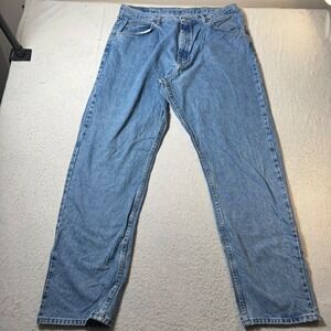 Wrangler Jeans Mens 38x32 Blue Good Straight Leg Cotton 97601SB Light Wash